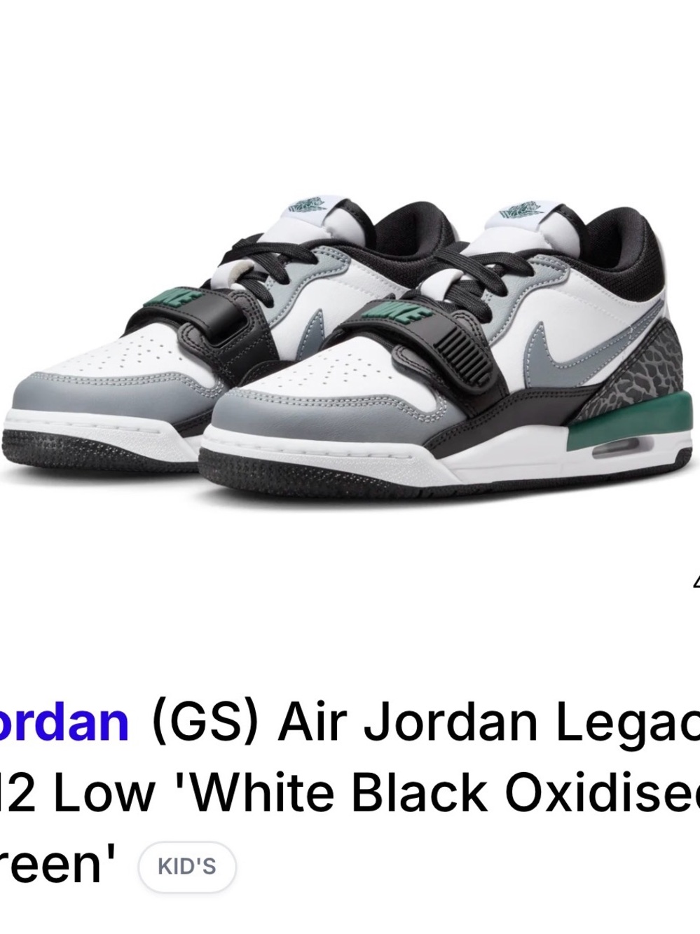 Nike Kids Low-Top Sneakers in White Black Gray Green